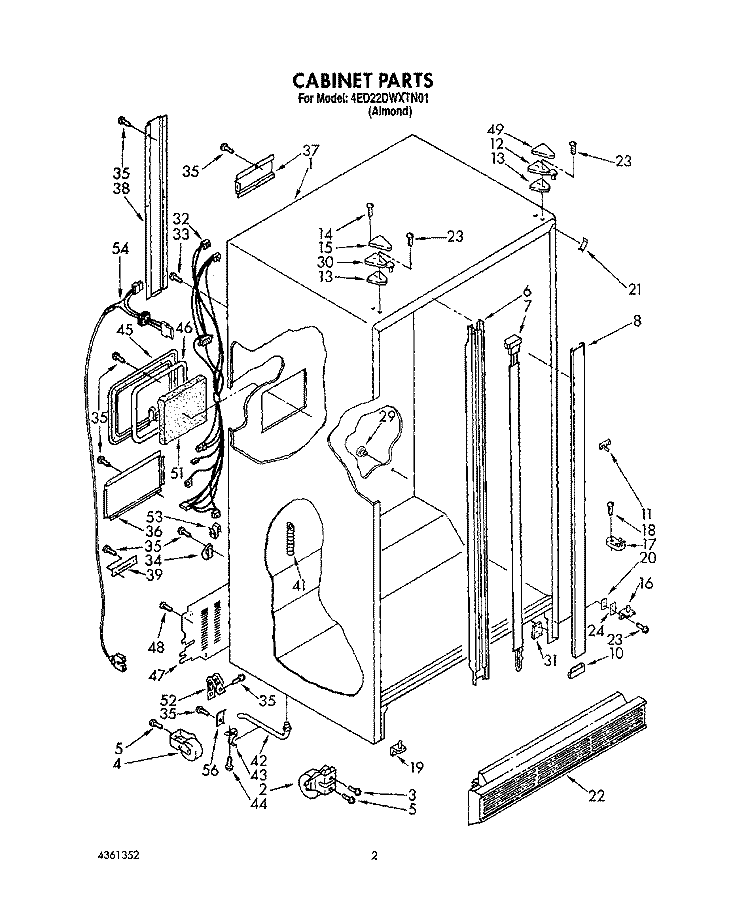 CABINET Diagram and Parts List for 4ED22DWXTN01  Whirlpool Refrigerator