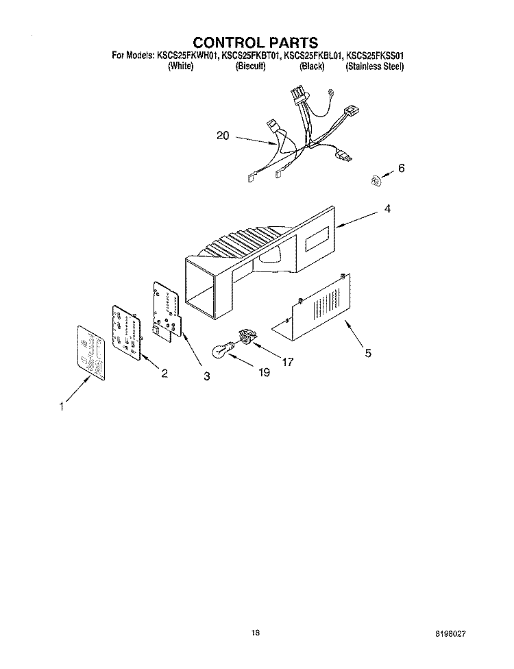 CONTROL PARTS Diagram and Parts List for KSCS25FKSS01  KitchenAid Refrigerator