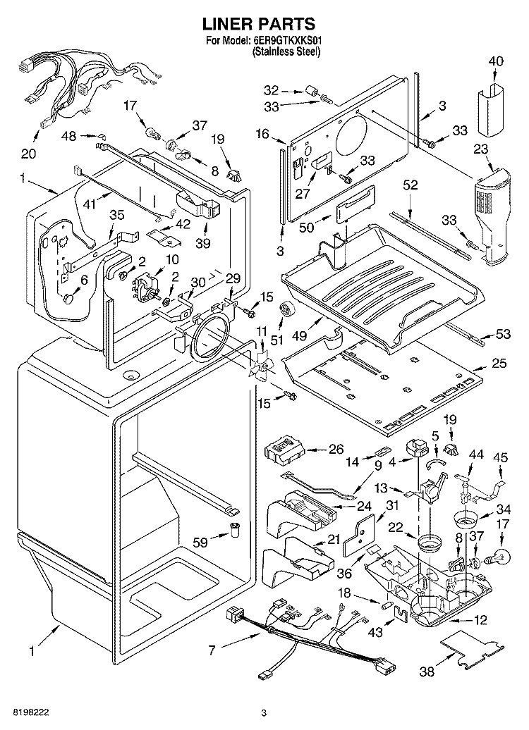 LINER Diagram and Parts List for 6ER9GTKXKS01  Whirlpool Refrigerator