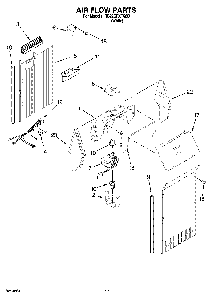 AIR FLOW PARTS Diagram and Parts List for RS22CFXTQ00  Roper Refrigerator