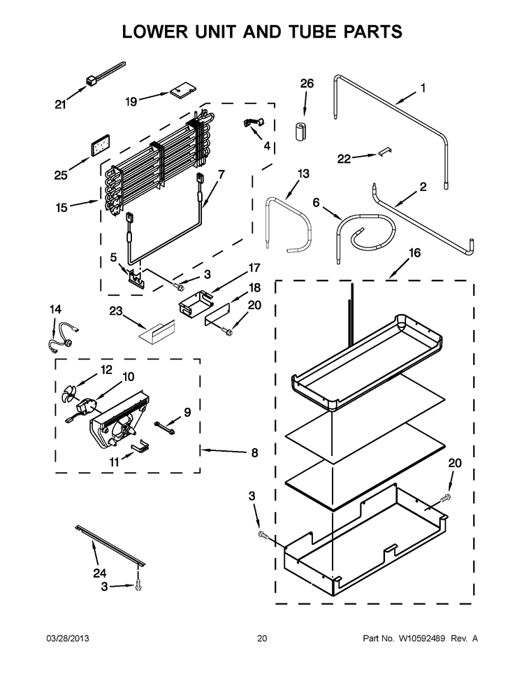 LOWER UNIT AND TUBE PARTS Diagram and Parts List for KBRC36FTS07  KitchenAid Refrigerator