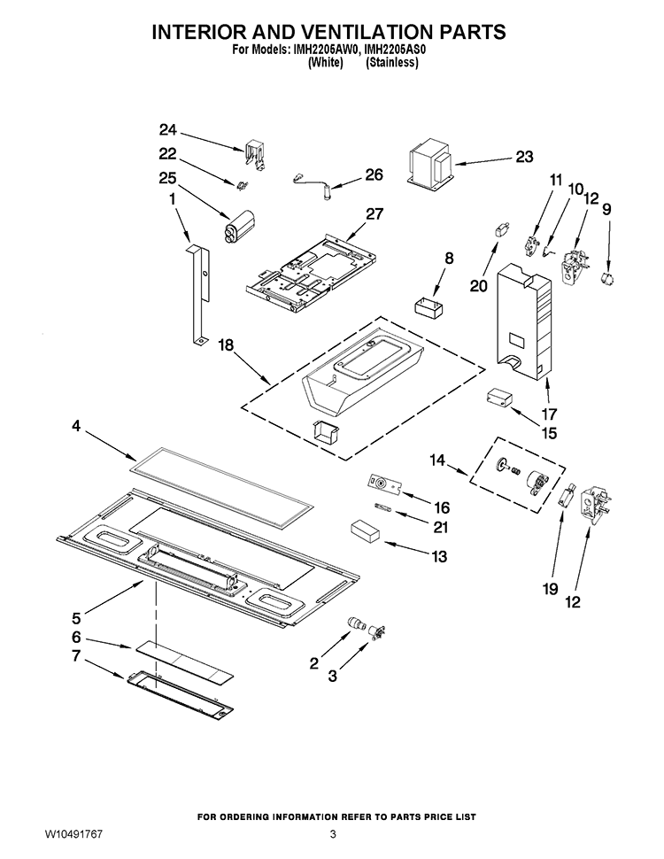 INTERIOR AND VENTILATION PARTS Diagram and Parts List for IMH2205AS0  Whirlpool Microwave