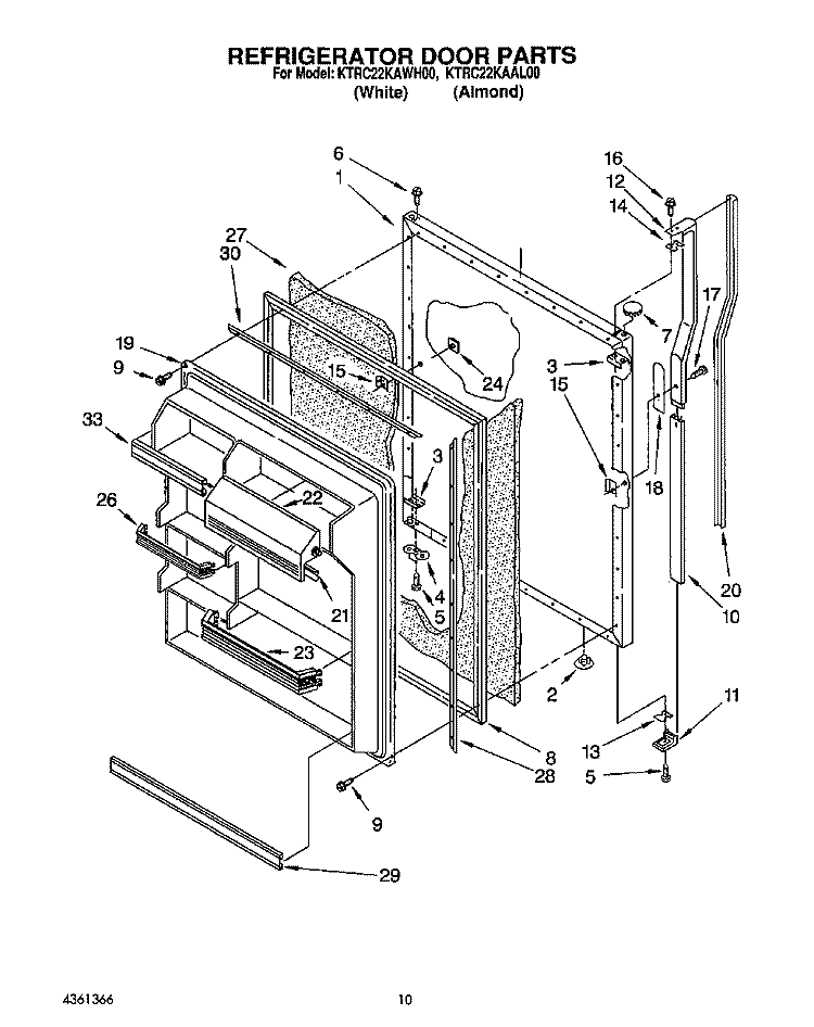 REFRIGERATOR DOOR Diagram and Parts List for KTRC22KAAL00  Whirlpool Refrigerator
