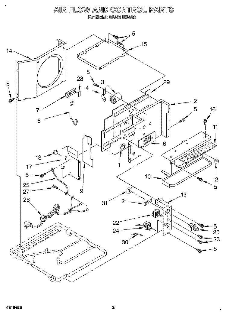 AIR FLOW AND CONTROL Diagram and Parts List for BPAC1000AS2  KitchenAid Air Conditioner
