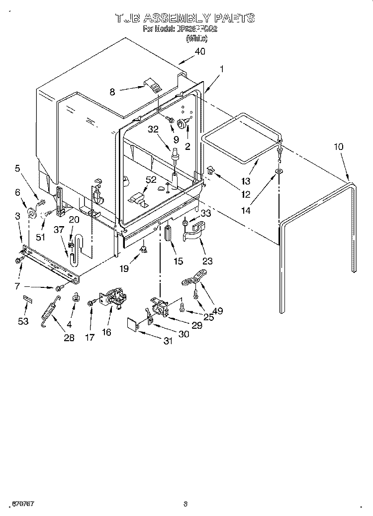 TUB ASSEMBLY Diagram and Parts List for DP920PFGQ2  Whirlpool Dishwasher