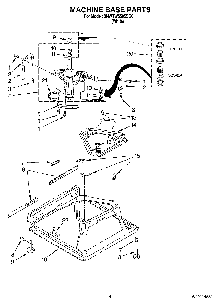 MACHINE BASE PARTS Diagram and Parts List for 3NWTW5505SQ0  Whirlpool Washer