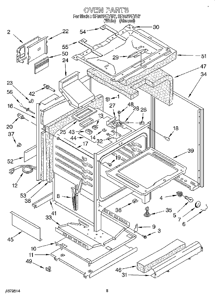 OVEN Diagram and Parts List for SF387PEYN7  Whirlpool Range