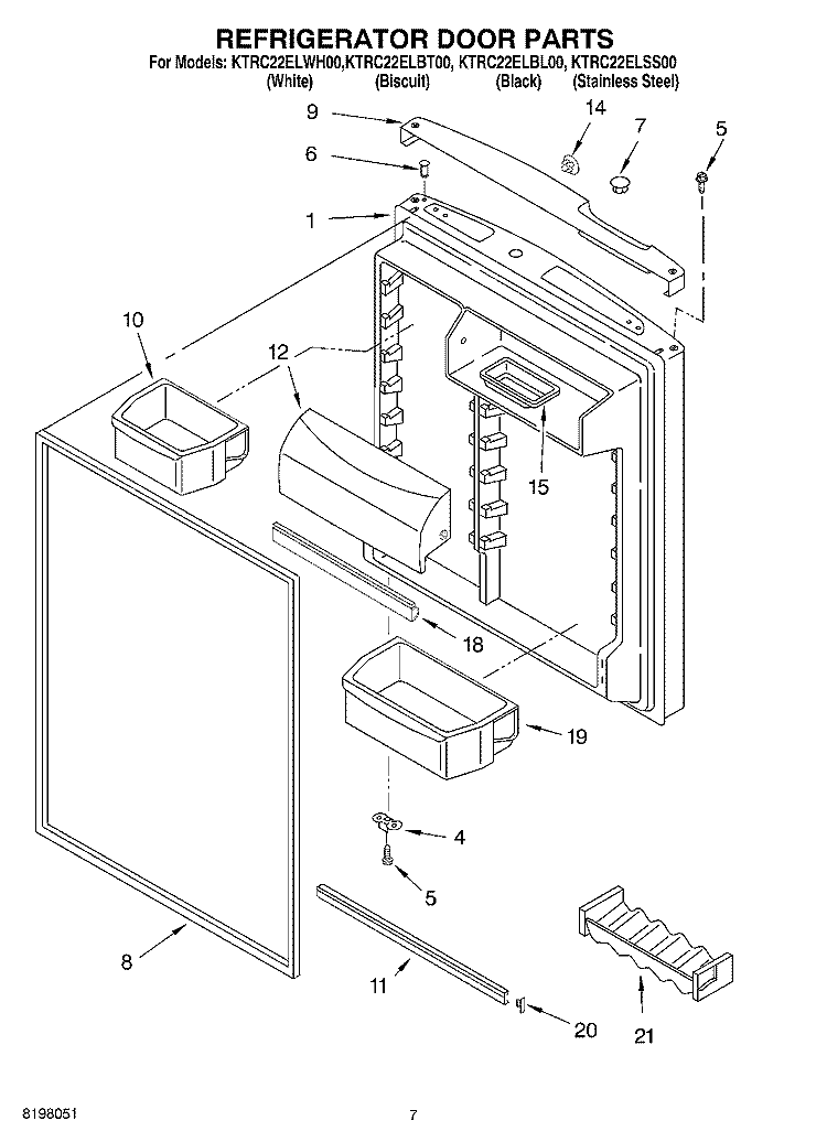 REFRIGERATOR DOOR Diagram and Parts List for KTRC22ELBT00  KitchenAid Refrigerator