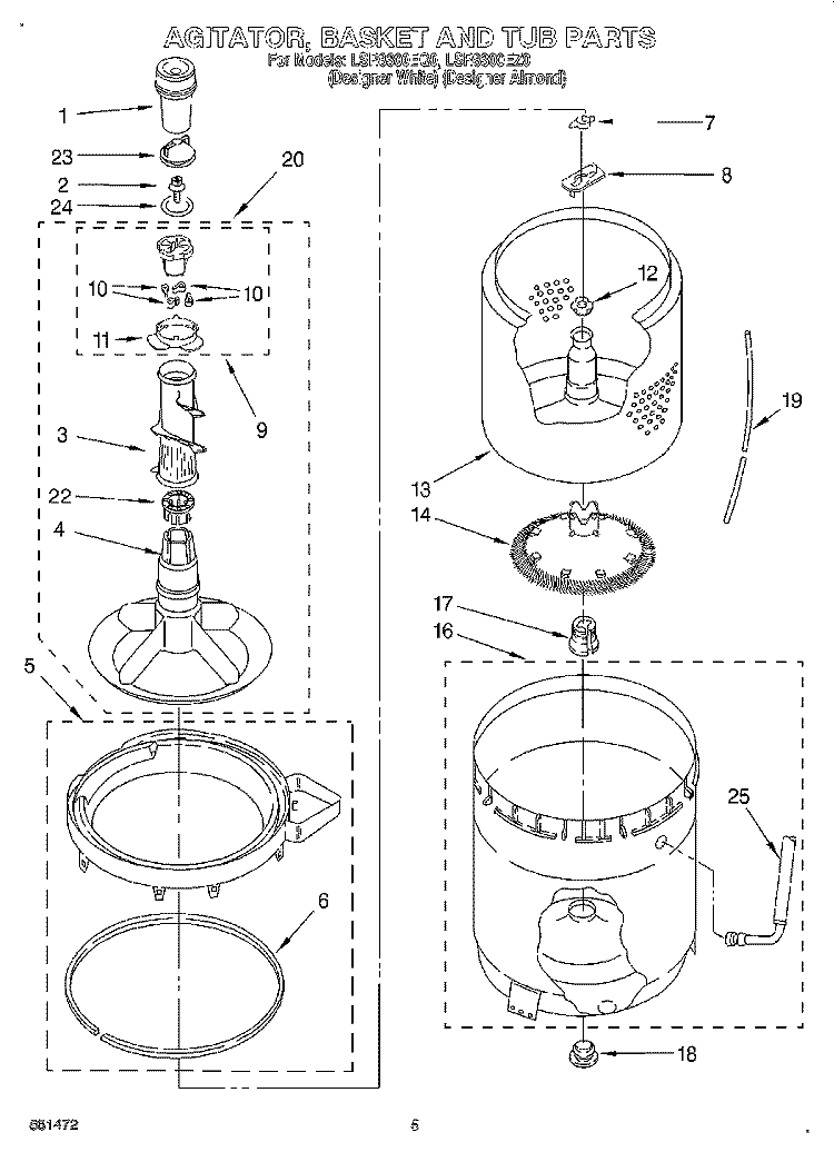 AGITATOR, BASKET AND TUB Diagram and Parts List for LSR8300EQ0  Whirlpool Washer