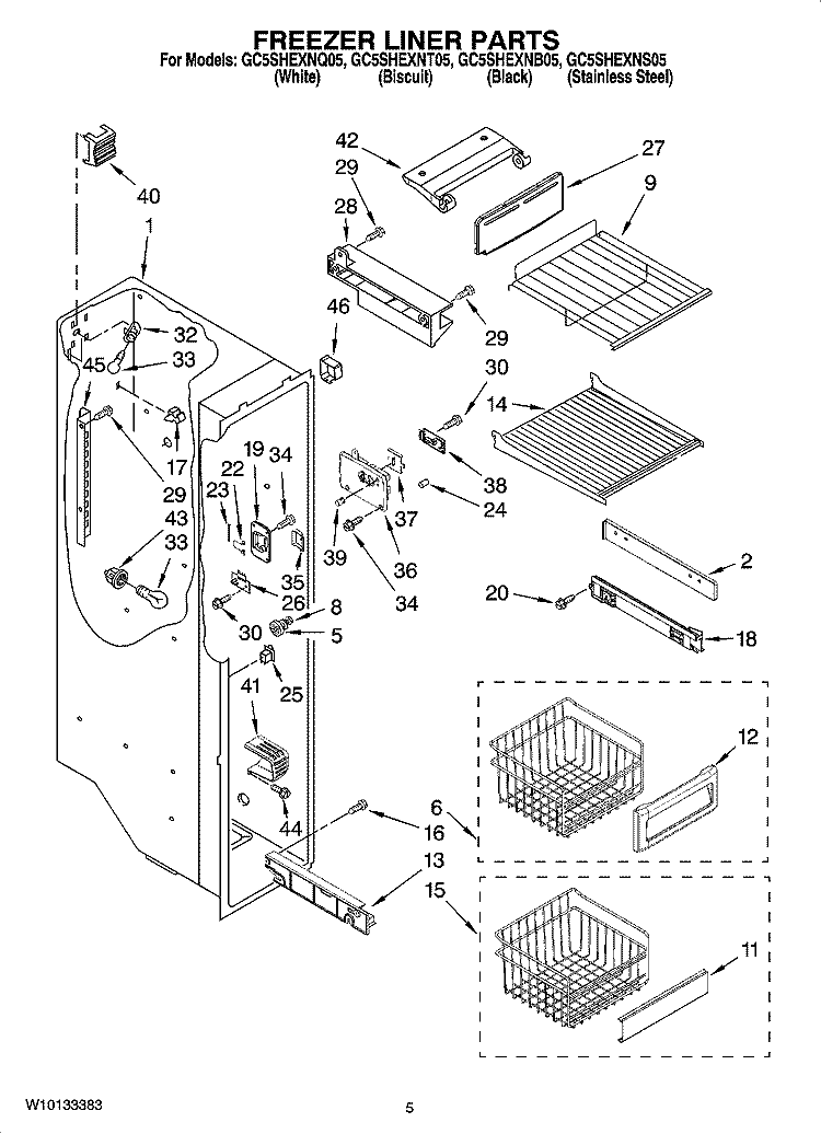 FREEZER LINER PARTS Diagram and Parts List for GC5SHEXNQ05  Whirlpool Refrigerator