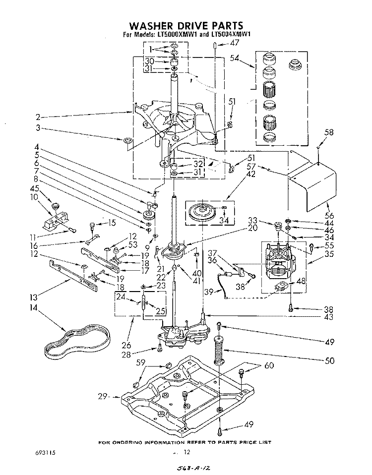 WASHER DRIVE Diagram and Parts List for LT5000XMW1  Whirlpool Washer Dryer Combo