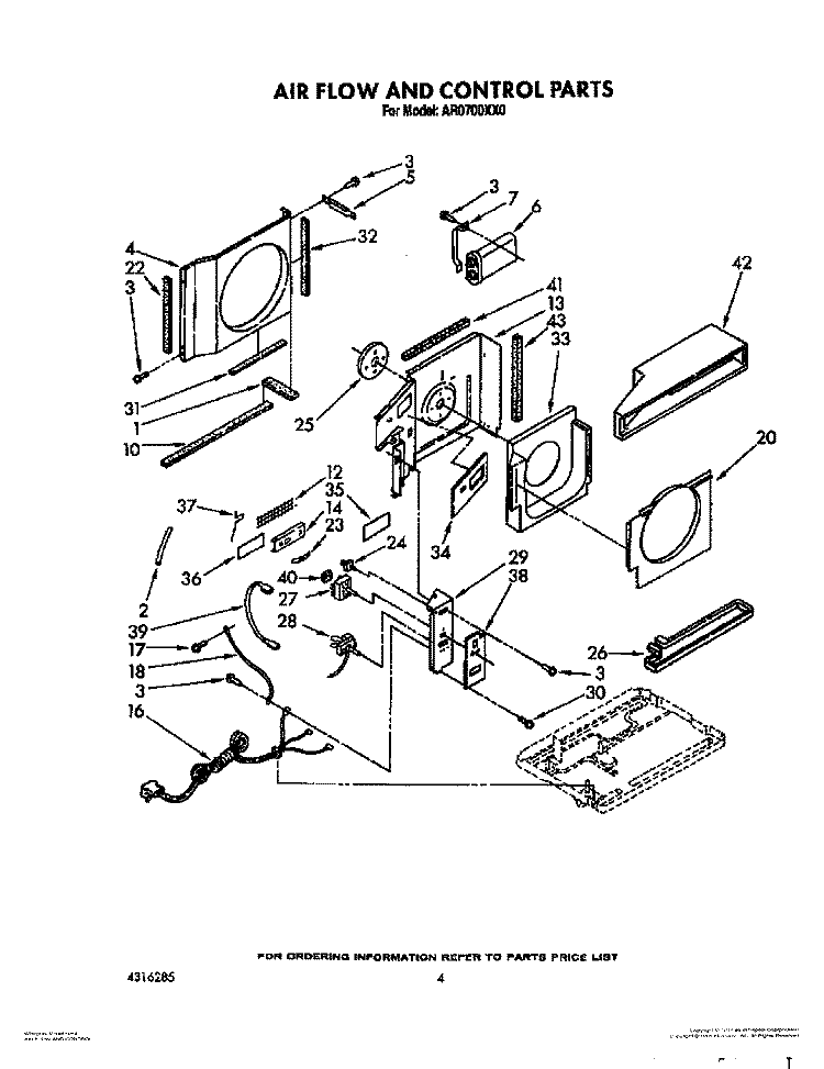 AIR FLOW AND CONTROL Diagram and Parts List for AR0700XX0  Whirlpool Air Conditioner