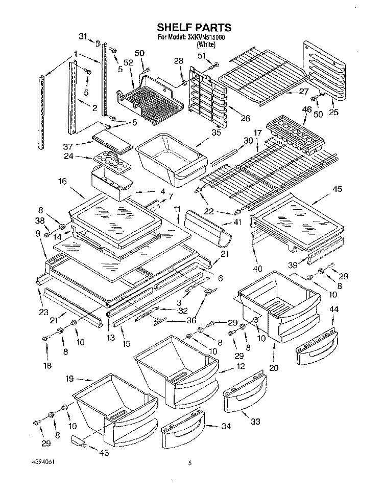 SHELF Diagram and Parts List for 3XKVN515000  Whirlpool Refrigerator