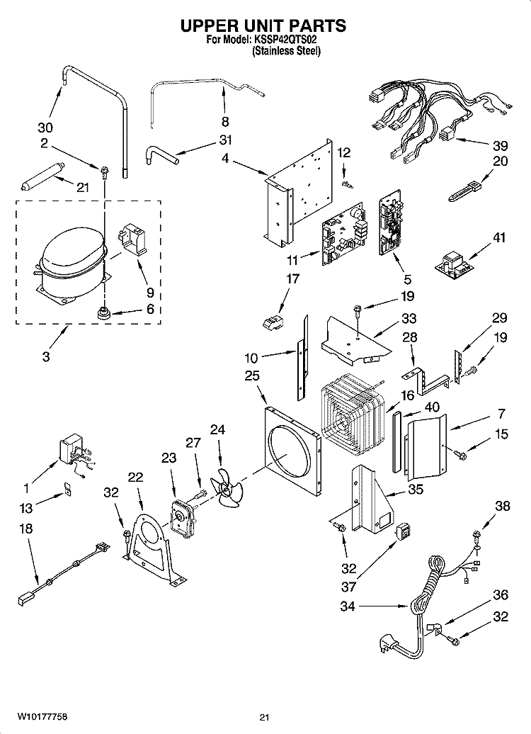 UPPER UNIT PARTS Diagram and Parts List for KSSP42QTS02  KitchenAid Refrigerator