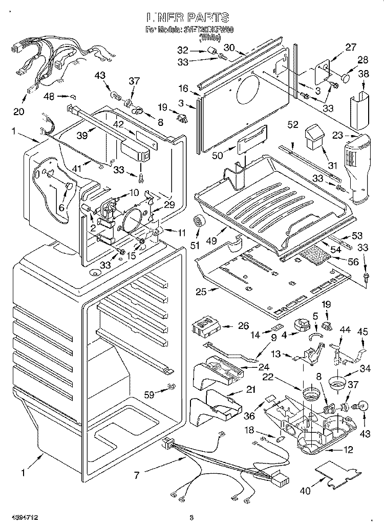 LINER Diagram and Parts List for 3VET20DKFW00  Whirlpool Refrigerator