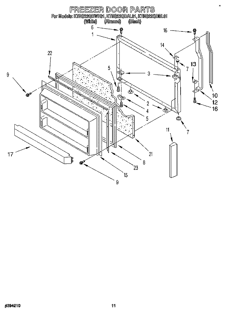 FREEZER DOOR Diagram and Parts List for KTRS22QDBL01  KitchenAid Refrigerator