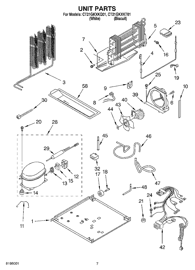 UNIT Diagram and Parts List for CT21GKXKQ01  Crosley Refrigerator