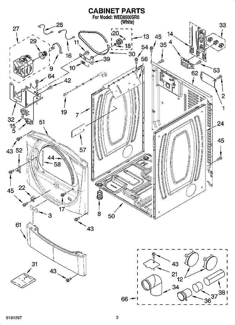CABINET PARTS Diagram and Parts List for WED8500SR0  Whirlpool Dryer