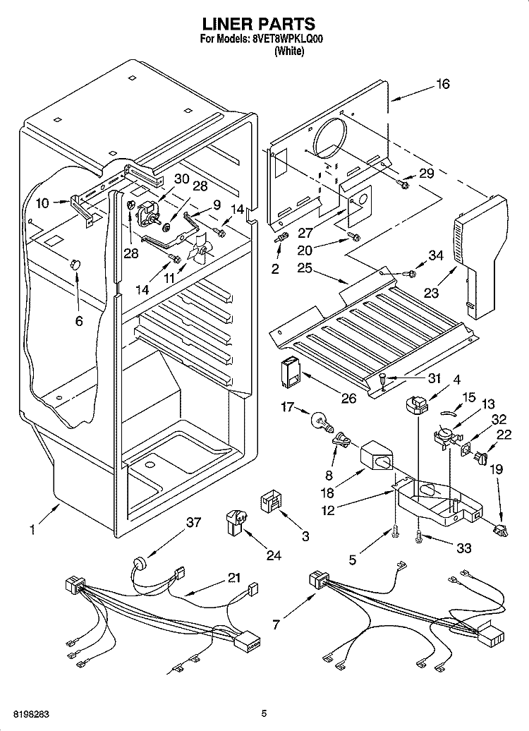LINER PARTS Diagram and Parts List for 8VET8WPKLQ00  Whirlpool Refrigerator