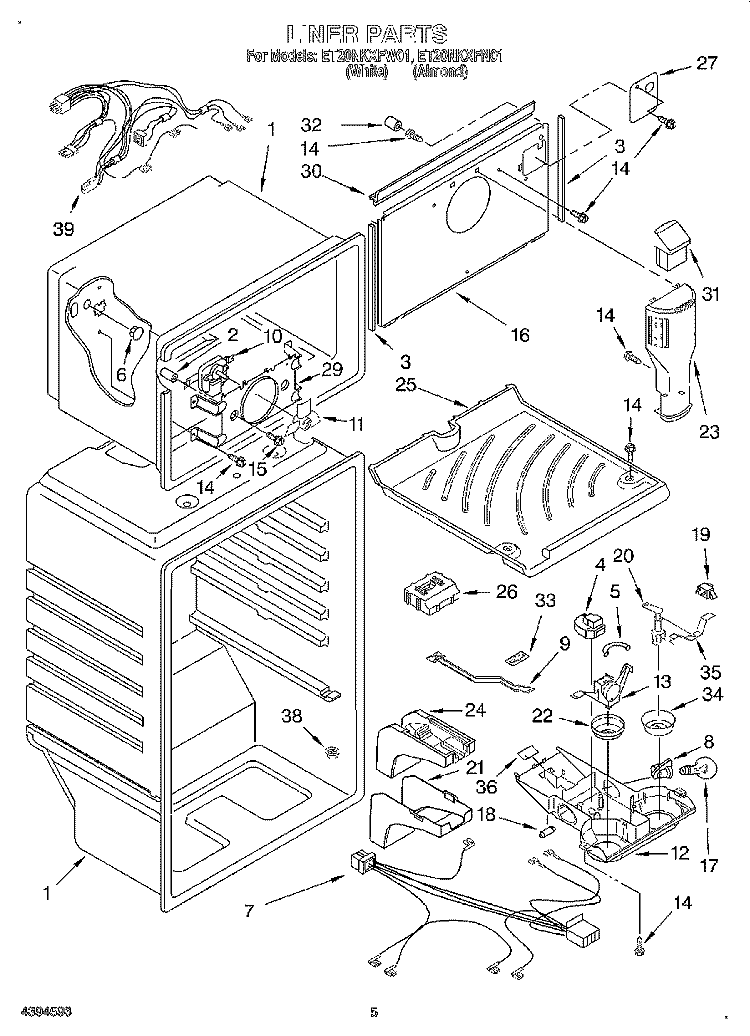 LINER Diagram and Parts List for ET20NKXFW01  Whirlpool Refrigerator
