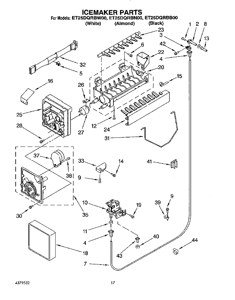 ICEMAKER Diagram and Parts List for ET25DQRBW00  Whirlpool Refrigerator