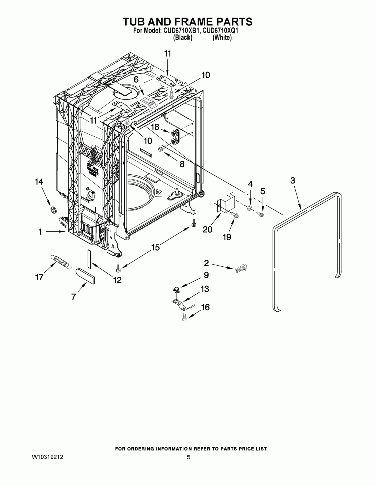 TUB AND FRAME PARTS Diagram and Parts List for CUD6710XB1  Crosley Dishwasher