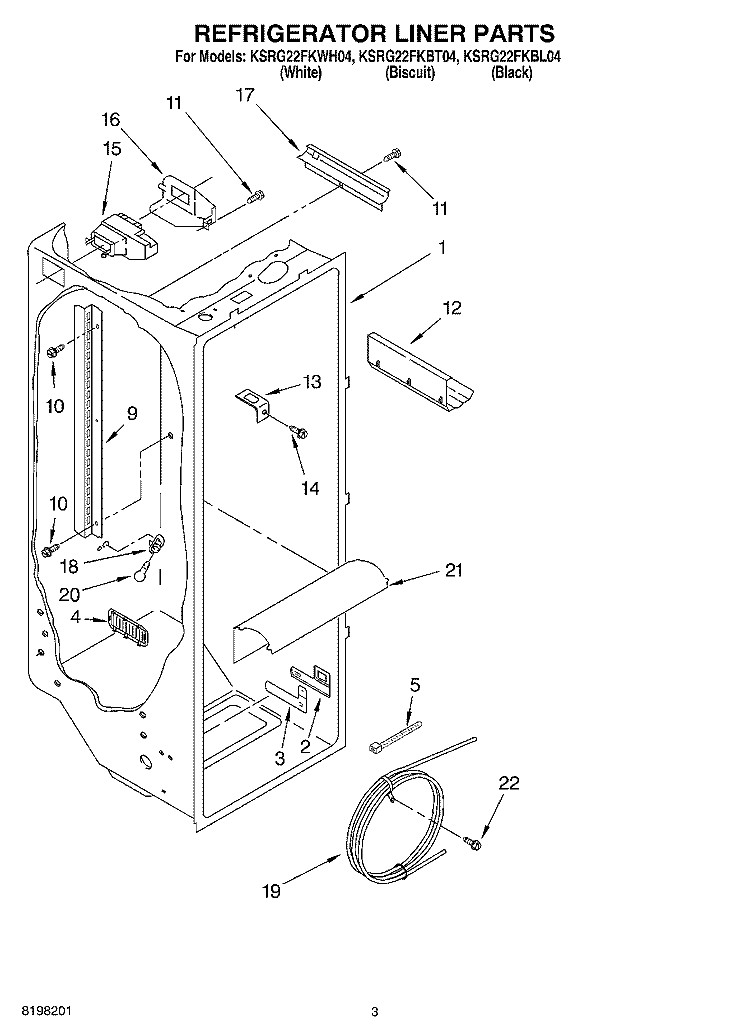 REFRIGERATOR LINER Diagram and Parts List for KSRG22FKBL04  KitchenAid Refrigerator