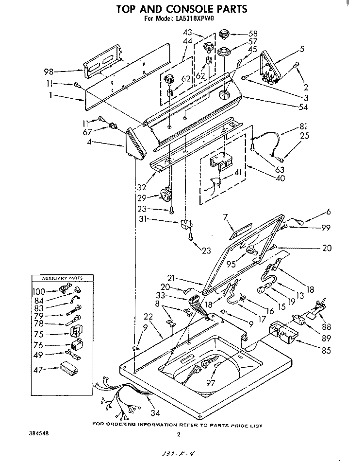 TOP AND CONSOLE Diagram and Parts List for LA5310XPW0  Whirlpool Washer