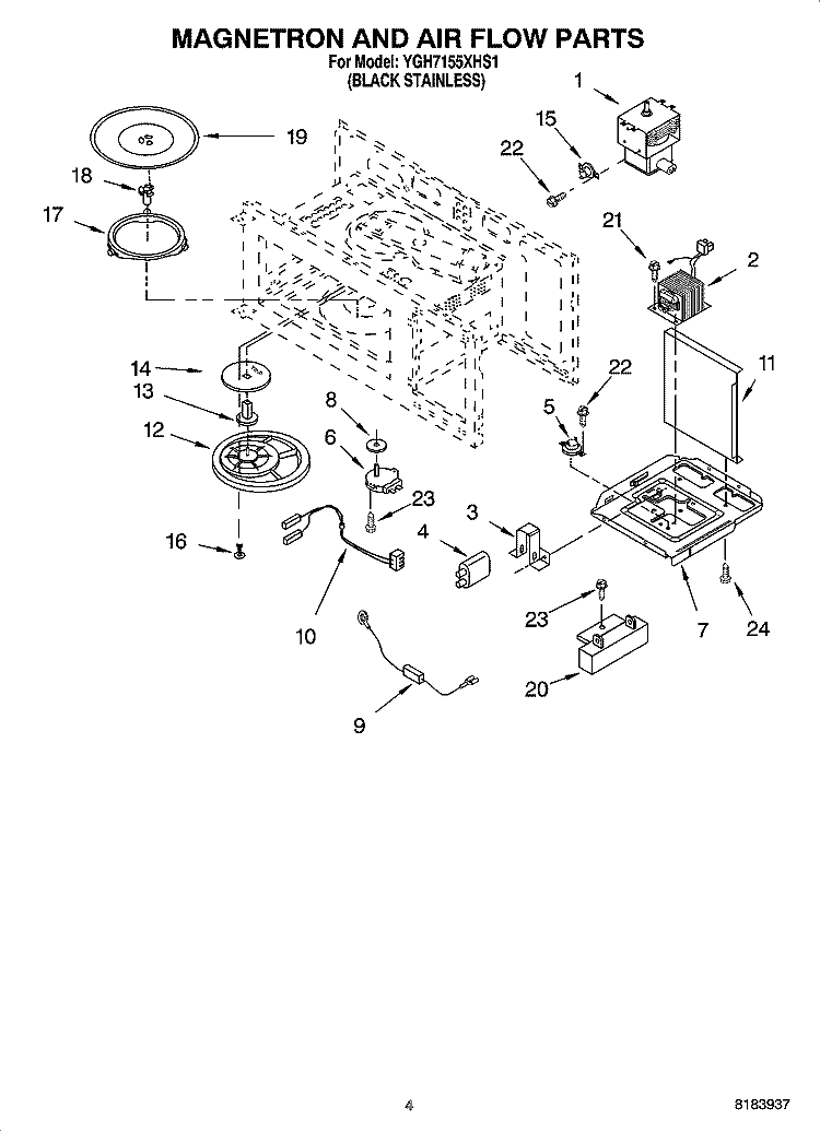 MAGNETRON AND AIR FLOW PARTS Diagram and Parts List for YGH7155XHS1  Whirlpool Microwave