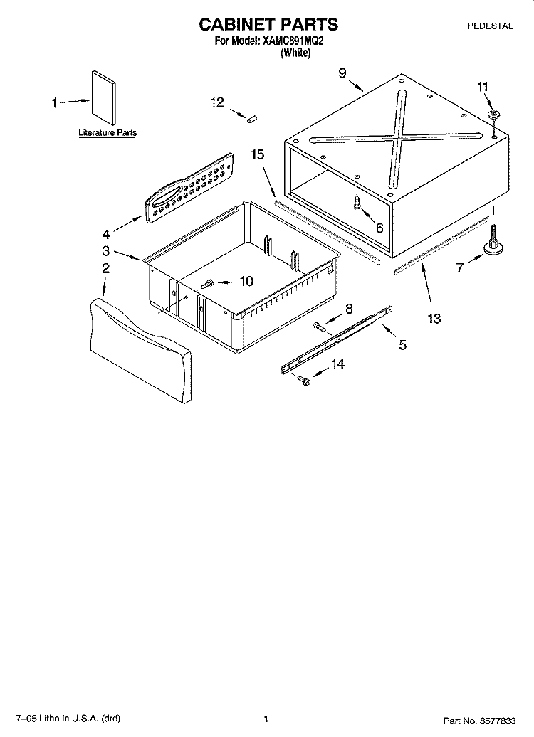 CABINET PARTS Diagram and Parts List for XAMC891MQ2  Whirlpool Laundry Accessories