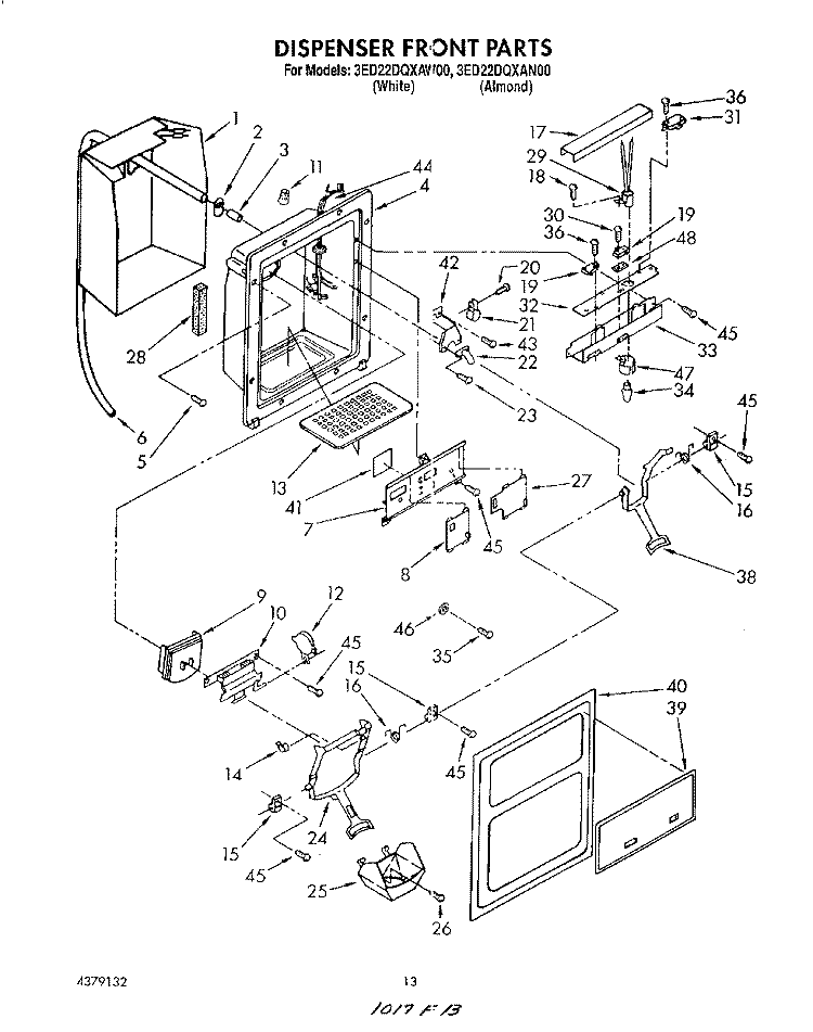 DISPENSER FRONT Diagram and Parts List for 3ED22DQXAW00  Whirlpool Refrigerator