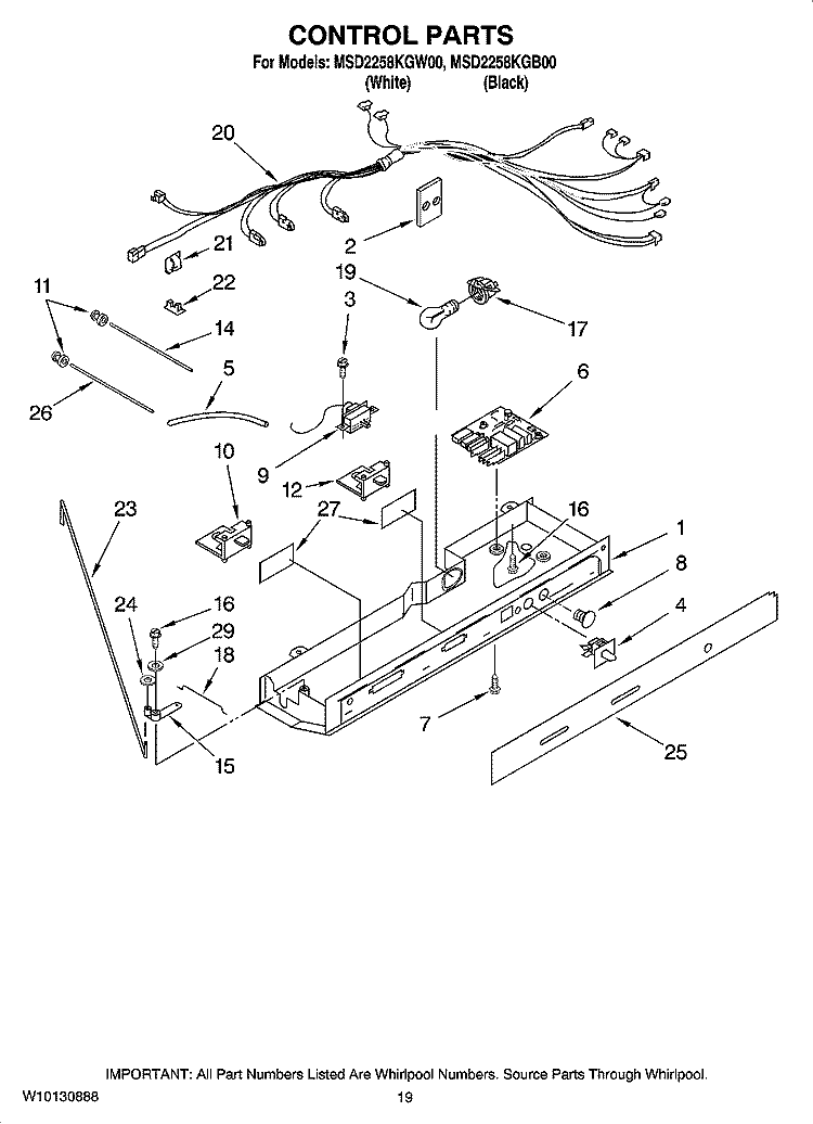 CONTROL PARTS Diagram and Parts List for MSD2258KGW00  Whirlpool Refrigerator