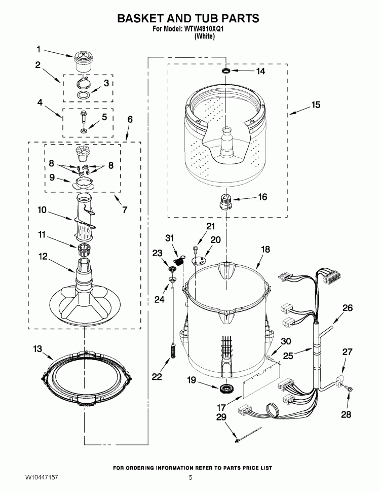 BASKET AND TUB PARTS Diagram and Parts List for WTW4910XQ1  Whirlpool Washer