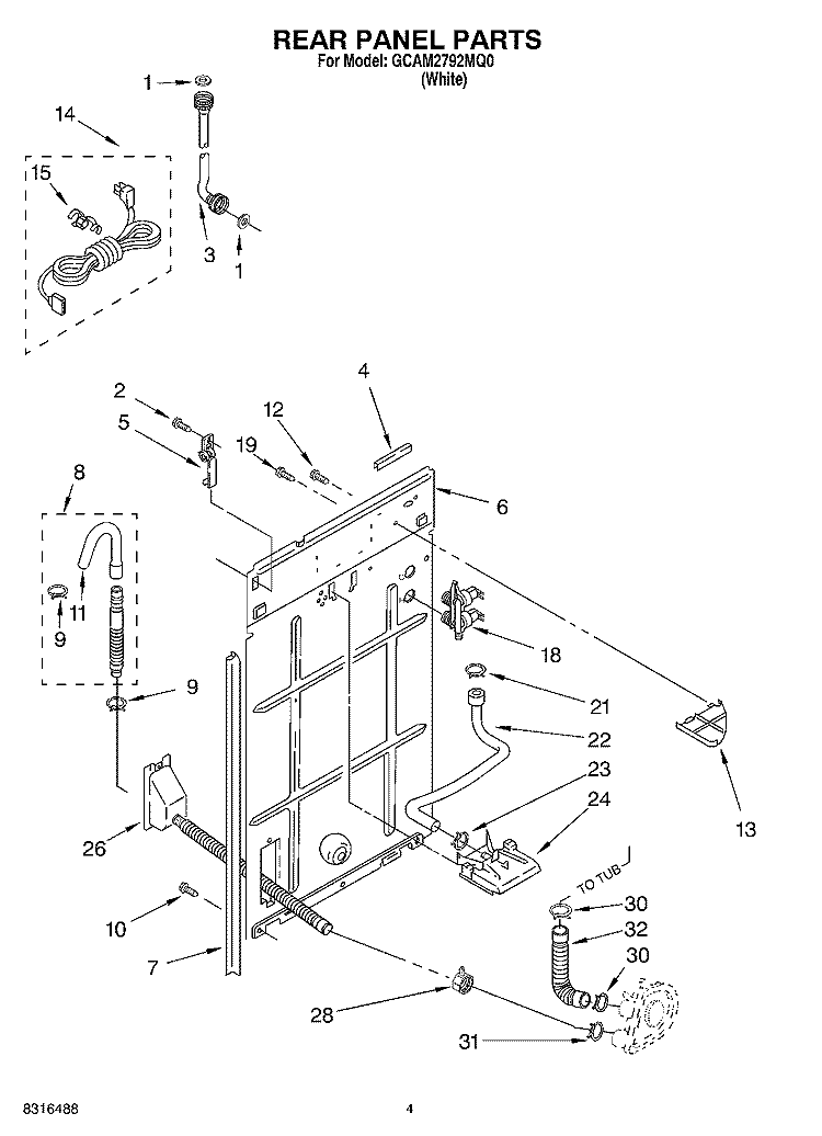 REAR PANEL PARTS Diagram and Parts List for GCAM2792MQ0  Whirlpool Washer