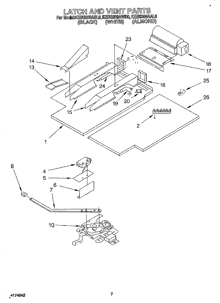 LATCH AND VENT Diagram and Parts List for KEBS208AWH0  KitchenAid Wall Oven