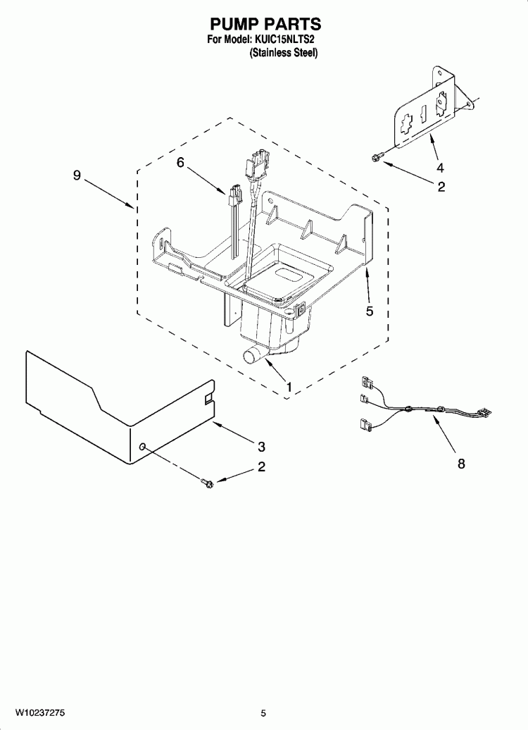 PUMP PARTS Diagram and Parts List for KUIC15NLTS2  KitchenAid Ice Maker