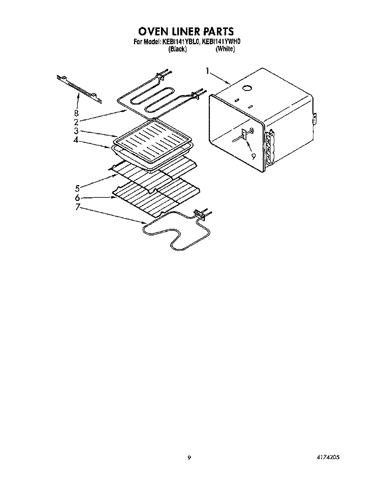 OVEN LINER Diagram and Parts List for KEBI141YWH0  KitchenAid Wall Oven