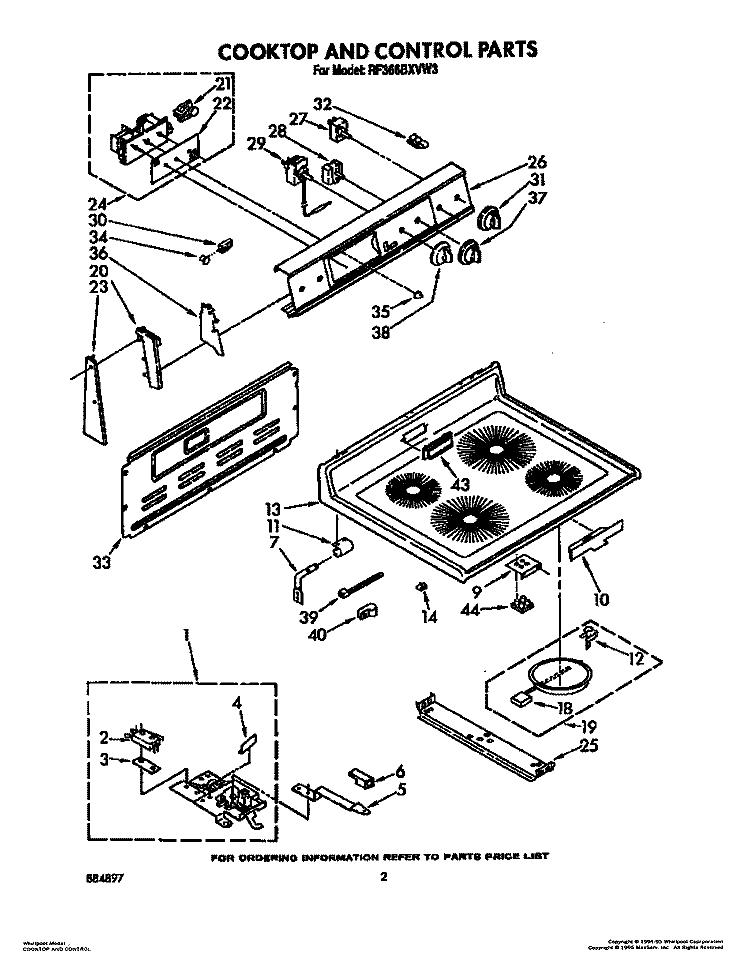 COOKTOP AND CONTROL, LIT/OPTIONAL Diagram and Parts List for RF366BXVN3  Whirlpool Range
