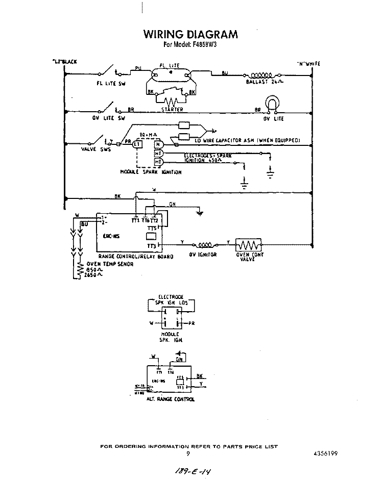 WIRING DIAGRAM Diagram and Parts List for F4858L3  Roper Range