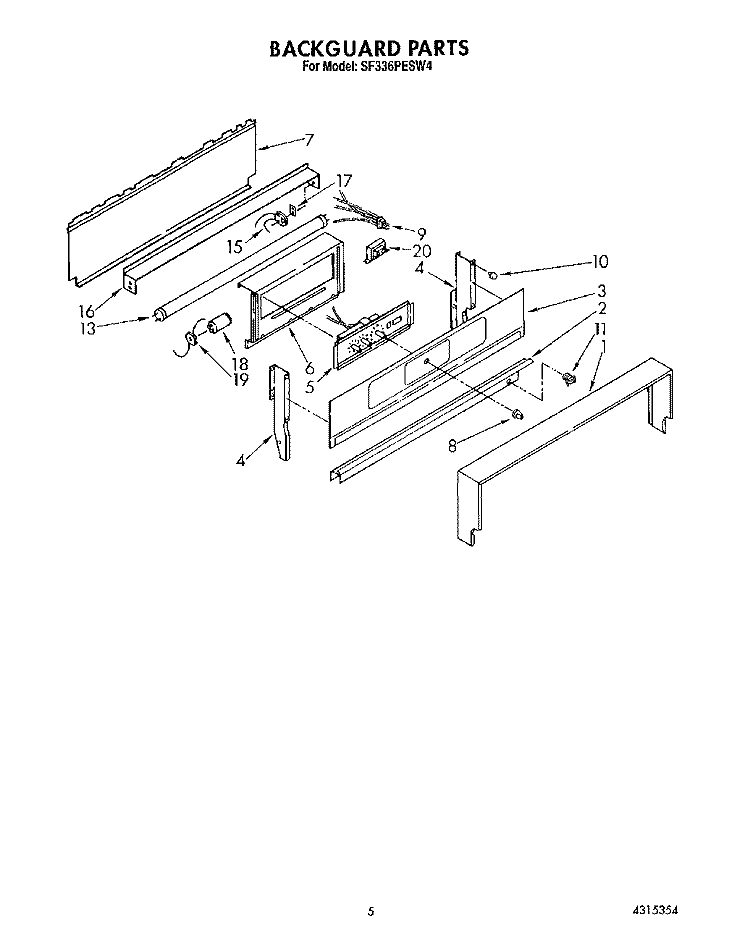 BACKGUARD Diagram and Parts List for SF336PESW4  Whirlpool Range