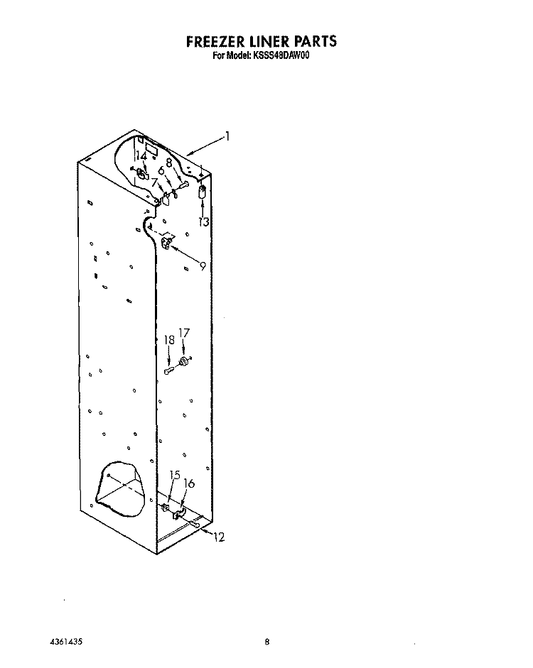 FREEZER LINER Diagram and Parts List for KSSS48DAW00  KitchenAid Refrigerator