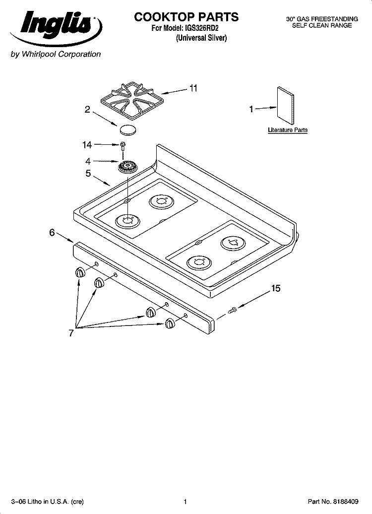 COOKTOP PARTS Diagram and Parts List for IGS326RD2  Inglis Range