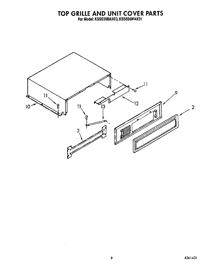 TOP GRILLE AND UNIT COVER Diagram and Parts List for KSSS36MAX00  KitchenAid Refrigerator