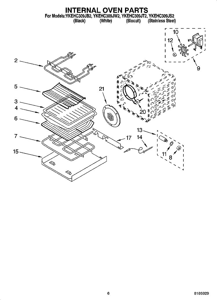 INTERNAL OVEN PARTS Diagram and Parts List for YKEHC309JB2  KitchenAid Microwave Oven Combo