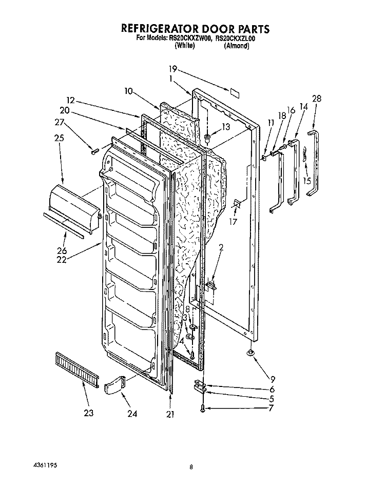 REFRIGERATOR DOOR Diagram and Parts List for RS20CKXZW00  Roper Refrigerator