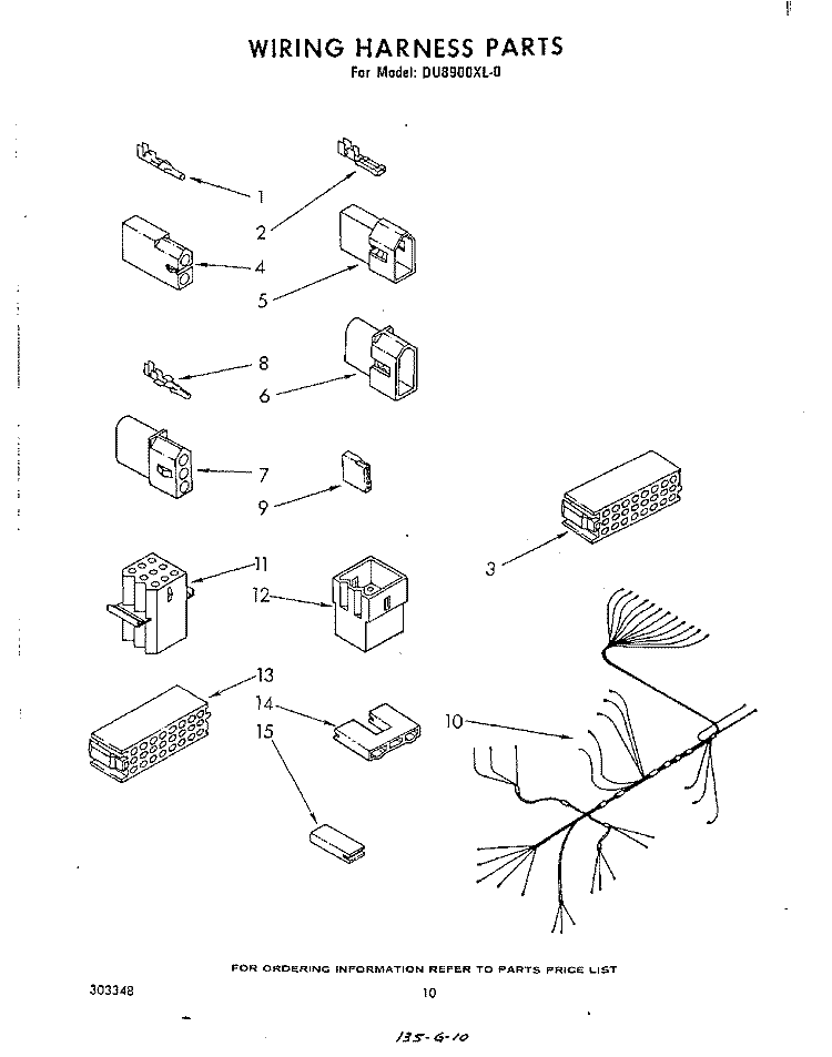 WIRING HARNESS Diagram and Parts List for DU8900XL0  Whirlpool Dishwasher