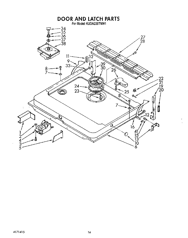 DOOR AND LATCH Diagram and Parts List for KUDA220TWH1  KitchenAid Dishwasher