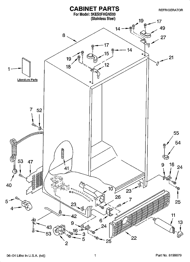 CABINET PARTS Diagram and Parts List for 3KES0FHGNS00  Whirlpool Refrigerator