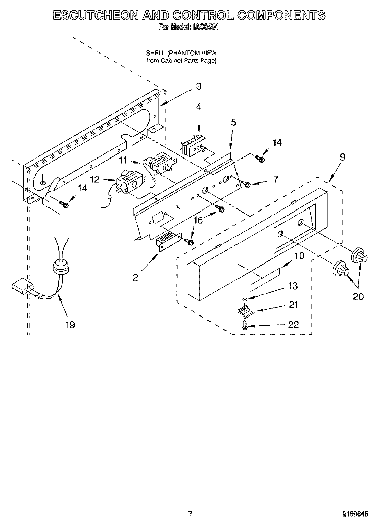 ESCUTCHEON AND CONTROL COMPONENTS Diagram and Parts List for IACS501  Whirlpool Ice Maker