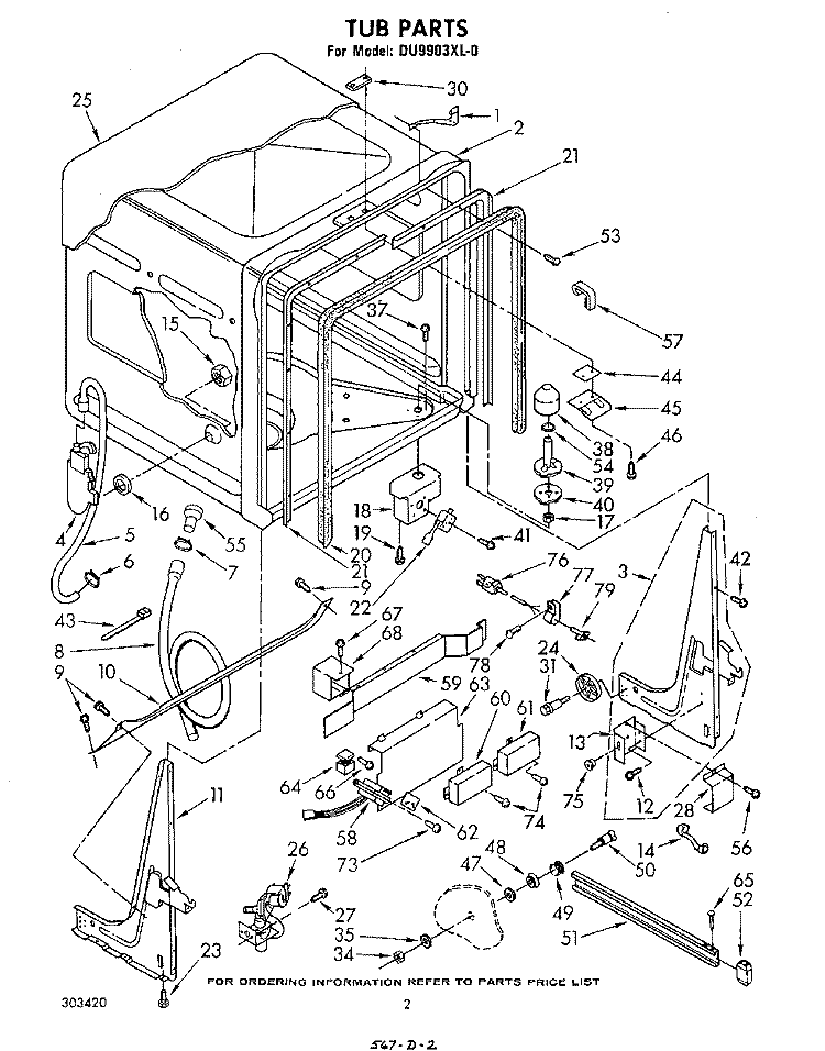 TUB , LITERATURE AND OPTIONAL Diagram and Parts List for DU9903XL0  Whirlpool Dishwasher